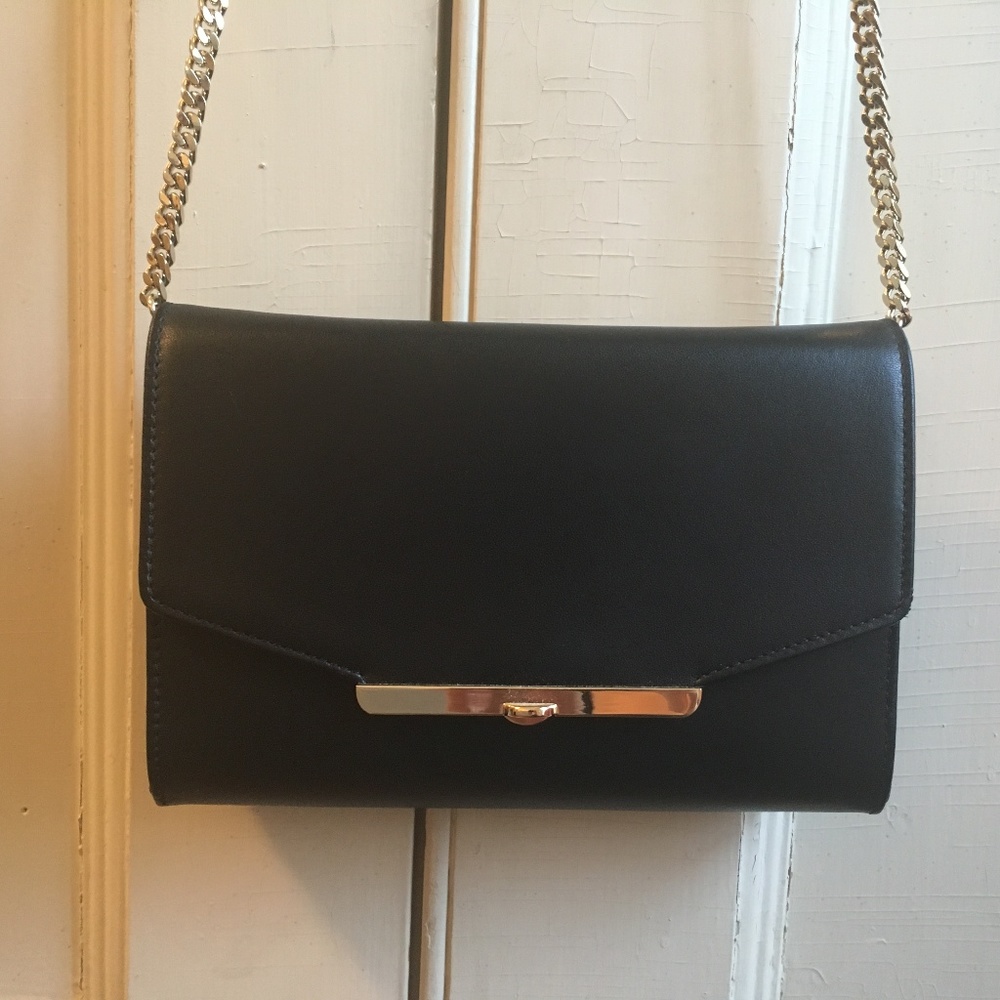 LK Bennett Black Leather Crossbody Gold Chain